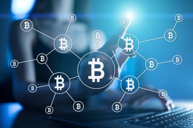 Bitcoin cryptocurrency. Finans teknolojileri. Internet para. İş kavramı.
