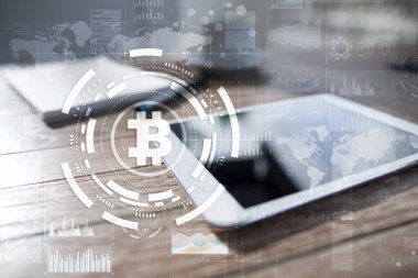 Bitcoin cryptocurrency. Finans teknolojileri. Internet para. İş kavramı.