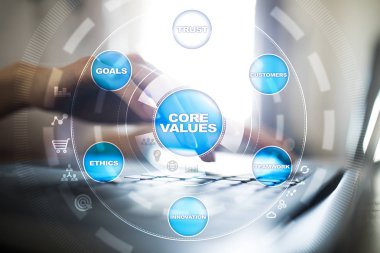 Çekirdek değerler iş ve teknoloji kavramı sanal ekrandaki.