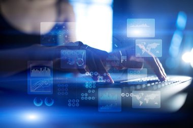 Sanal dokunmatik ekran. Proje yönetimi. Veri analizi. Hitech teknoloji çözümleri iş için. Geliştirme.