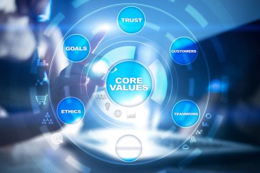 Çekirdek değerler iş ve teknoloji kavramı sanal ekrandaki.