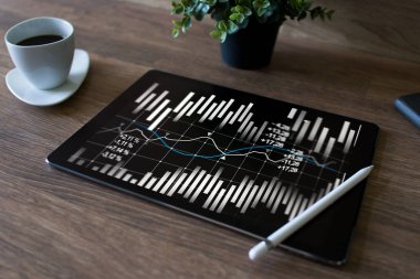 Mali grafikler ve ekran üzerinde. Forex ve borsa işlem hacmi. Yatırımın geri dönüşü.