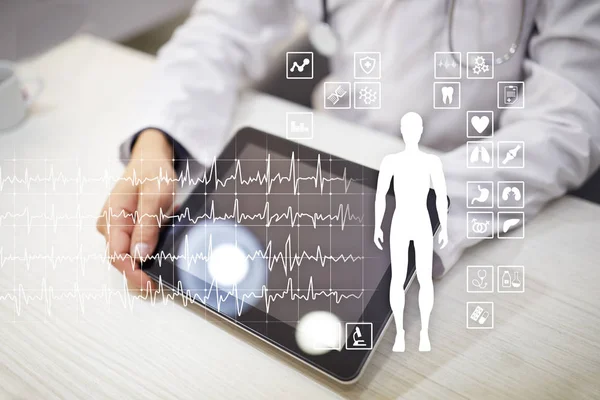 Medical record diagram on virtual screen concept. Health monitoring application.