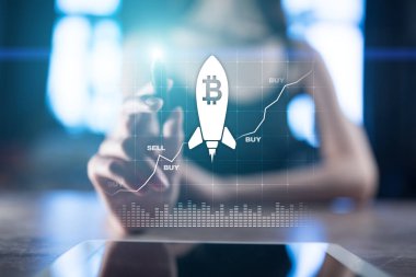 Bitcoin cryptocurrency. Pazar ticaret, finans teknoloji ve dijital para kavramı.