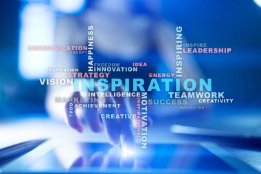 Sanal ekran üzerinde ilham kelimeler bulut.