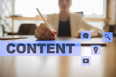 Sanal ekran içerik metni. İş kavramı, teknoloji ve internet.