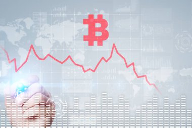 Sanal ekran başına Cryptocurrency krizi. Bitcoin ve Ethereum düşüyor.