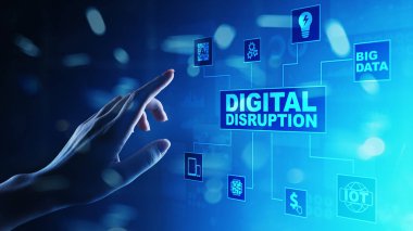 Digital Disruption. Disruptive business ideas. internet of things, network, smart city and machines, big data, AI. clipart