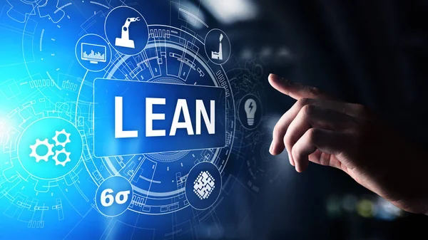 Lean, Six sigma, quality control and manufacturing process management concept on virtual screen. — Stock Photo, Image