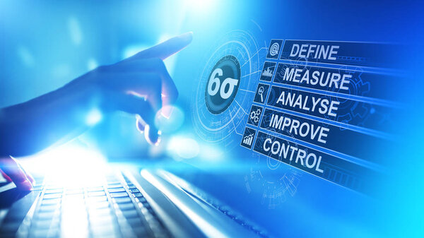 Six Sigma, Lean manufacturing, quality control and industrial process improving concept.