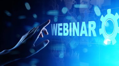 Sanal ekranda Webinar, Çevrimiçi eğitim, Eğitim ve E-öğrenme kavramı.