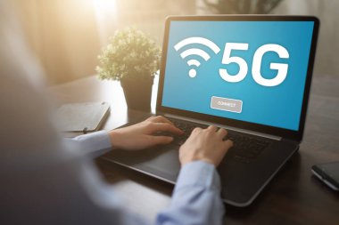 5g Hızlı mobil internet bağlantısı, Ne nesli iletişim ve modern teknoloji kavramı.