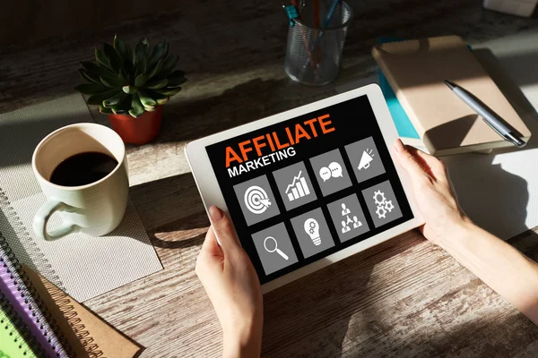 Affiliate marketing, Business and technology concept on virtual screen.
