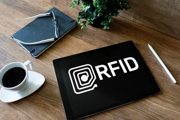 Rfid Koncept Technologie Radiofrekvenční Identifikace Obrazovce Zařízení Bezpečnost Automatizace — Stock fotografie