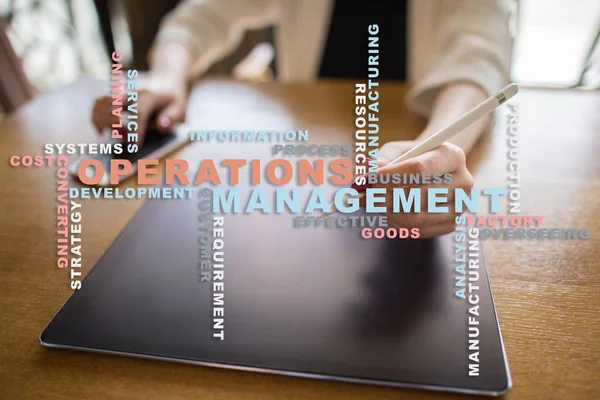 Operation management concept. Words cloud on virtual screen.