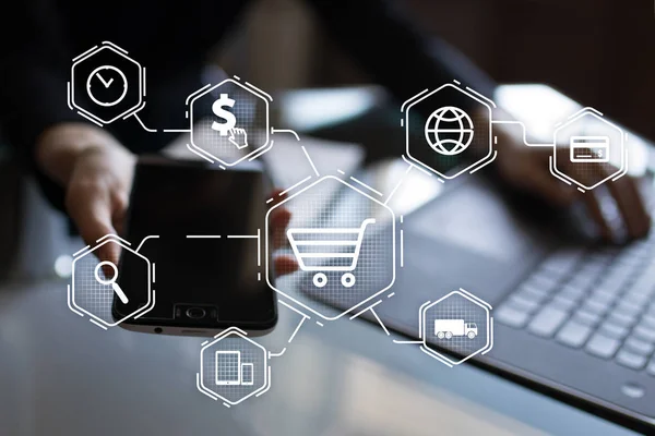 Commerce Shopping Online Internet Business Concept Sullo Schermo Virtuale — Foto Stock