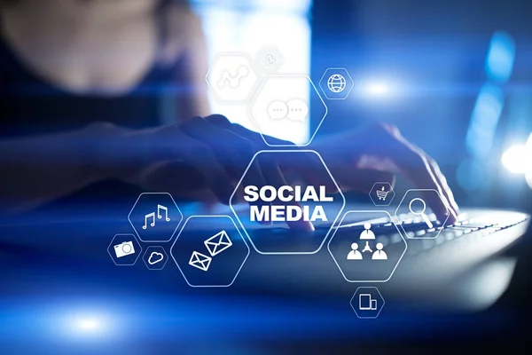 Rede Redes Sociais Conceito Marketing Digital Publicidade — Fotografia de Stock