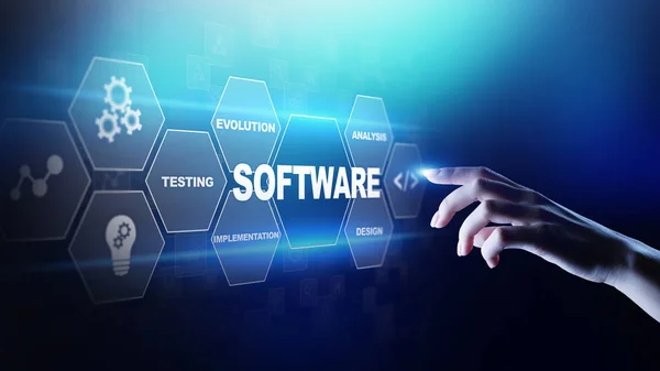 Software development and business process automation, internet and technology concept on virtual screen.