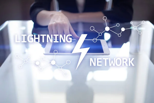 Lightning network - second layer payment protocol that operates on top of a blockchain. Bitcoin, cryptocurrency, internet payment.