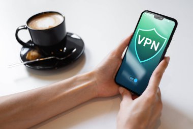 VPN sanal özel ağ, anonim ve güvenli internet erişimi. Teknoloji kavramı.