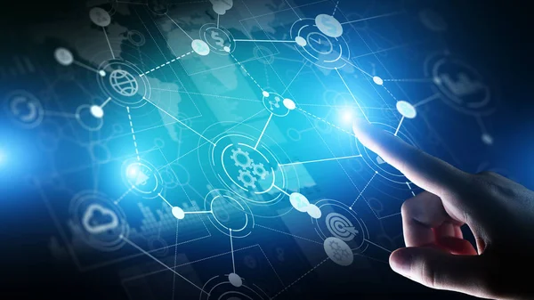 Karma ortam. İş örgütsel yapısı işlem simgeleri ile sanal ekran üzerinde.