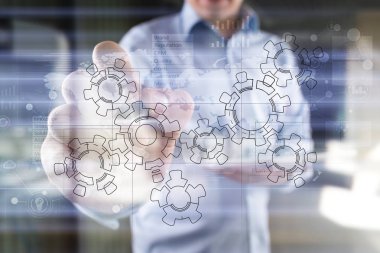 Gears'ı tekerlekli mekanizma tasarım çizim. Endüstriyel ve üretim, iş süreç otomasyonu kavramı.