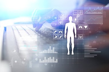 Doctor using modern computer with Medical record diagram on virtual screen concept. Health monitoring application. clipart