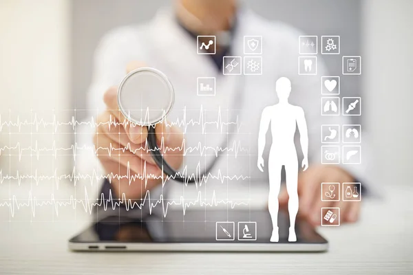 Diagramme d'enregistrement médical sur le concept d'écran virtuel. Application de surveillance sanitaire . — Photo