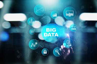 Büyük veri analiz platformu, iş zekası ve vitual ekran üzerinde modern teknoloji kavramı.