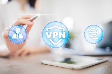 VPN sanal özel ağ iletişim kuralı. Siber güvenlik ve gizlilik bağlantı teknolojisi. Anonim Internet.