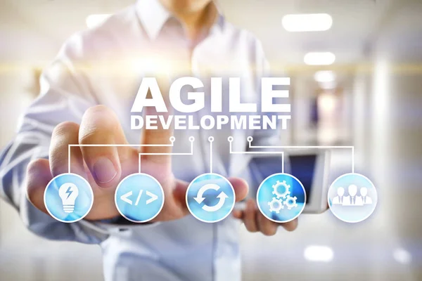 Agile development, Software and application programming concept on virtual screen.
