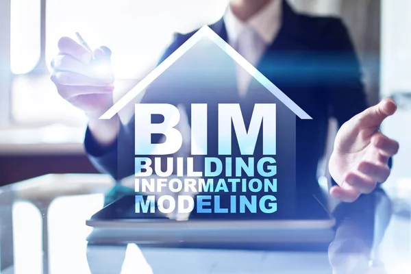 BIM - bygga informationsmodellering är en process av generering och hantering av digitala representationer av fysiska och funktionella egenskaper av platser. — Stockfoto