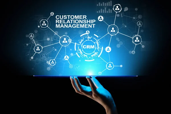 CRM - oprogramowanie systemu automatyki zarządzania relacjami z klientami. Koncepcja biznesu i technologii. — Zdjęcie stockowe