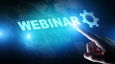 Sanal ekranda Webinar, Çevrimiçi eğitim, Eğitim ve E-öğrenme kavramı.