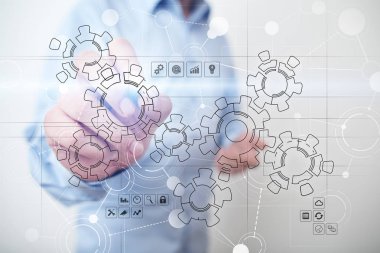 Mekanik vites ile sanal arabirim. Otomasyon ve işe alma ve insan kaynakları kavramı için teknoloji.