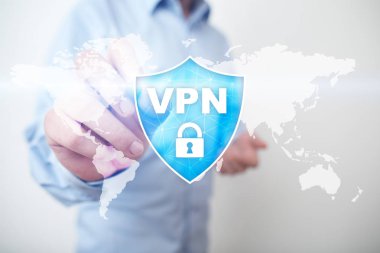 VPN sanal özel ağ iletişim kuralı. Siber güvenlik ve gizlilik bağlantı teknolojisi. Anonim Internet.