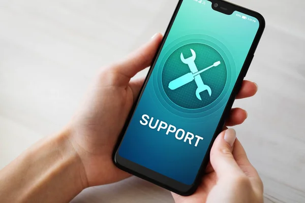 Поддержка Иконка Обслуживания Клиентов Экране Мобильного Телефона Call Центр Круглосуточная — стоковое фото
