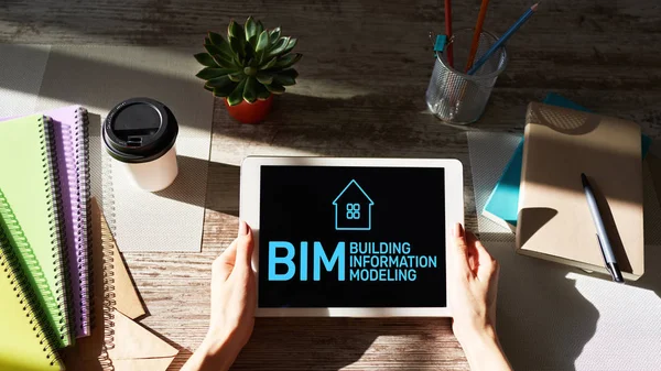 BIM - Koncepcja modelowania informacji na ekranie. — Zdjęcie stockowe