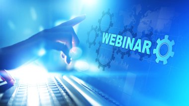 Sanal ekranda Webinar, Çevrimiçi eğitim, Eğitim ve E-öğrenme kavramı.