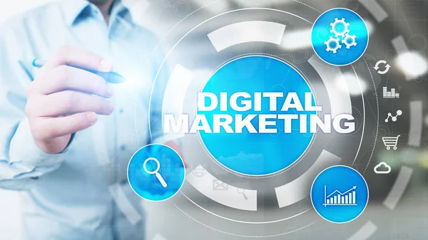 Digitale marketing, Online reclame, SEO, SEM, SMM. Bedrijfs- en internetconcept. — Stockfoto