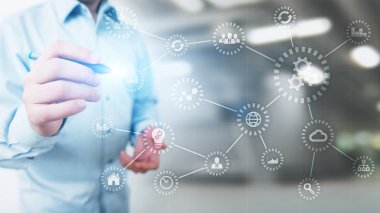 Otomasyon, Endüstri 4.0, IOT, Sanal ekranda nesneler konsepti konsepti.