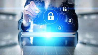 Siber güvenlik, bilgi gizliliği, veri koruması. Sanal ekranda internet ve teknoloji kavramı.