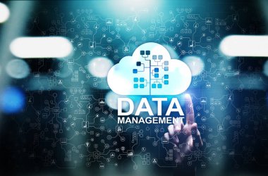 Veri yönetim sistemi, bulut teknolojisi, Internet ve iş kavramı.