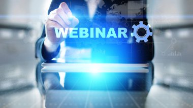 Sanal ekranda Webinar, Çevrimiçi eğitim, Eğitim ve E-öğrenme kavramı.