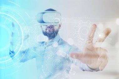 Arka plan ile vites taslak sanal ekran üzerinde mühendislik. İş yenilik ve modern teknoloji kavramı.