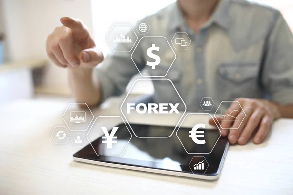 Forex financiële markt handel concept op virtueel scherm. Concept van bedrijven en investeringen. — Stockfoto