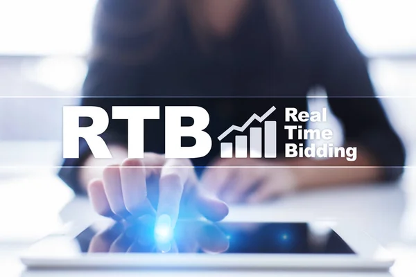 RTB - Real-time bidding on virtual screen, business concept.