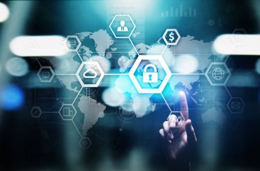 Siber güvenlik, bilgi gizliliği, veri koruması. Sanal ekranda internet ve teknoloji kavramı.