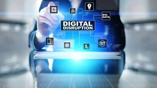 Disrupción digital. Ideas de negocios perturbadoras. IOT, smart city, big data, cloud, analytics, inteligencia artificial — Foto de Stock