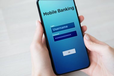 Mobil internet ödeme kullanma smartphone ekranında bankacılık.